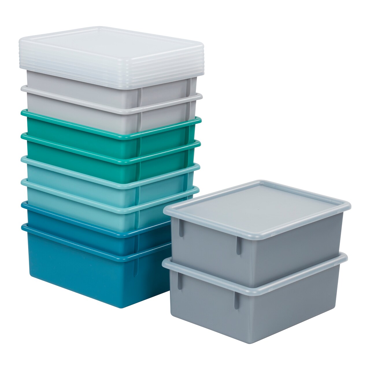 Letter Size Plastic Tray Organizer with Lids, Large, 10-Piece